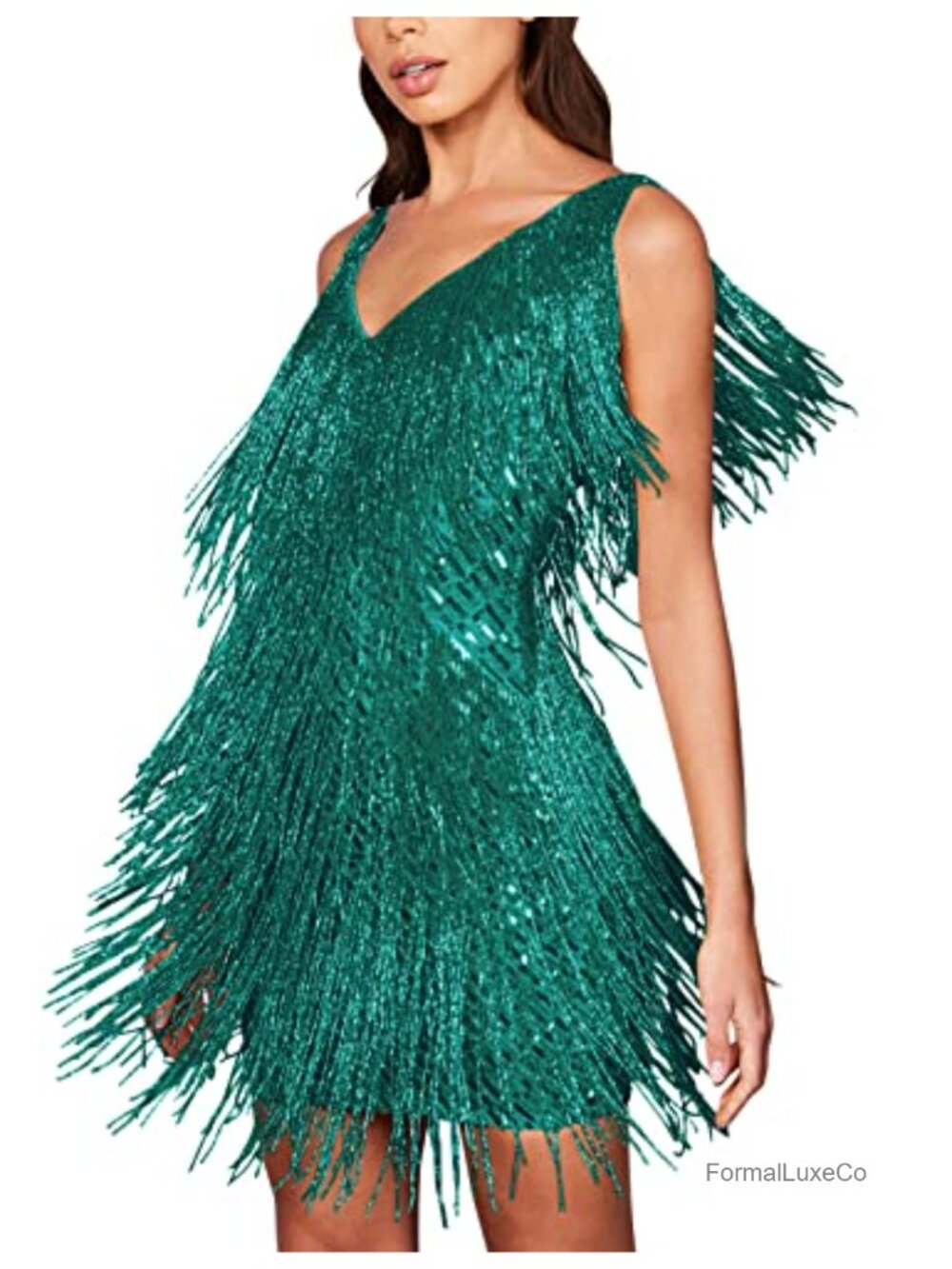 Sequin Cocktail Mini Dress Sleeveless Fringe Flapper 1920s